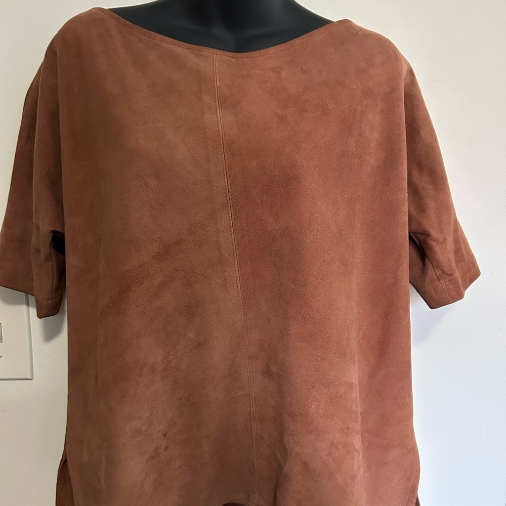 Anne Klein Brown Short Sleeve Sued Top